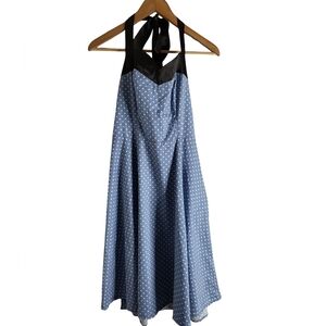 Elegant Blue Polka Dot Backless Dress
